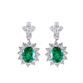 Elegante S925 Silber Sonnenblumen-Ohrringe mit ovalen smaragdgrünen Edelsteinen - Laborgezüchteter Smaragd