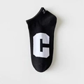 Classic black cotton sport ankle sock featuring a bold white letter C printed on the top - One Size(35-44) / Big C Ankle Socks-Black