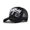 Detail of distressed baseball cap featuring yellow frayed brim and white rebel embroidery - Adjustable / Black