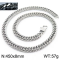 Silver 450x8mm stainless steel curb chain necklace in hip hop style for men and women - 8mm x 450mm(KN233088-ZZ)