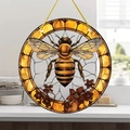 Bohemian stained glass style acrylic disc with realistic bee and floral pattern - Bumblebee Pattern (17) / 15x15x0.2cm