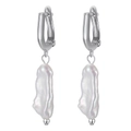 Elegant S925 sterling silver drop earrings featuring natural white baroque pearls - GPE10-P Baroque Pearl Hoop Earrings / Silver
