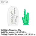 Silicone mold B910 with green seaweed fondant sample, size 5.8x3.2x0.9cm for cake decoration - Seaweed Shape Style (B910) / Gray