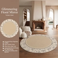 Runder flauschiger Teppich in Beige mit schwarzer Bordüre und rutschfester Unterseite - Durchmesser 80cm / Zeitspiegel Blumen