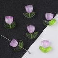 DIY Tulpenperlen aus lila Glas mit grünen Blättern für die Schmuckherstellung - 10 Sets/Packung / Farbverlauf Lila