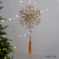 Golden Christmas snowflake ornament with tassel and acrylic bead for festive decoration - Champagne Gold Snowflake (New)