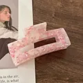 Roze marmeren acetaat haarklem met strass steentjes voor elegante kapsels - 10cm / Perzikroze
