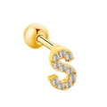 Golden letter S stud earring with white cubic zirconia and a secure screw back ball - Letter S