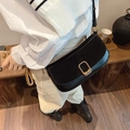 Chic black patchwork underarm bag with vintage golden buckle for casual city style - Black