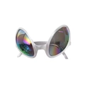 Silver alien sunglasses with rainbow lenses for party costumes and festival outfits - Silver Frame Rainbow Lens Sunglasses