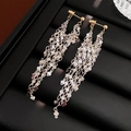Orecchini vintage con nappe di zirconi e pendenti a cuore in oro e argento - Orecchini Pendenti con Nappa a Catena di Paillettes con Perno in Argento (3#)