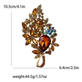 Spilla vintage a foglia con strass ambra e montatura in lega dorata da donna - Marrone