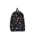 Detalle de mochila negra con estampados de mariposas coloridas y cierre de cremallera doble - Negro