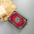 Bohemian beaded accordion card holder with pink floral embroidery and gold zipper detail - No.14 (Pink Floral)