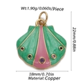 Macro detail of 14K gold plated shell pendant with green pink enamel and copper base - Colorful Enamel Shell Style (154-10)