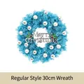Corona navideña azul de 30cm con bolas plateadas y letrero de Merry Christmas - Azul Regular-30cm
