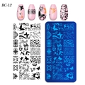Detailed BC-12 nail plate set with butterfly and floral stamping patterns for manicure - Butterfly Flower Geometric Grid Style (BC-12)