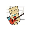 Spilla in smalto a forma di gatto giallo che suona una chitarra rossa - Gatto con chitarra gialla (QHXZ400)