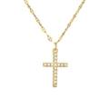 Golden cross pendant necklace with sparkling clear crystals on a fine link chain for women - Pave Cross / Gold
