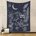 Donkerblauw wandtapijt met paddenstoel- en vlinderpatronen voor kamerdecoratie - 73x95cm (Kort Pluche) / Marine Lijntekening-GT929-3
