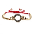 Adjustable red rope bracelet with gold copper beads and blue zircon evil eye charm - Blue Zircon Gold Beads Red Rope