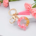 Pink resin letter Q keychain with gold foil flakes, tassel and metal lobster clasp - Letter Q