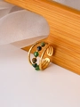 Adjustable gold plated ring with hammered texture and five colorful beaded accents - Adjustable Open / Green