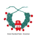 Green and white knitted Christmas pet collar with snowman patch and red pom-pom trim - Green Snowman Knitted Collar