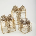 Set di 3 scatole regalo di Natale in metallo dorato con paillettes per decorazioni - Set di 3 Scatole Regalo con Perline Dorate