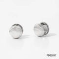 Silver stainless steel huggie earrings with vertical textured stripes in a spherical design - Silver Round Style (D2857)