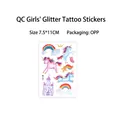 Glitter girl tattoo stickers with unicorn and rainbow designs in 7.5x11cm size - Fairy Forest & Unicorn Style (QC-011)