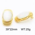 Vintage gold oval cat eye stone stainless steel earrings 39x22mm in size - Gold Oval White Cat's Eye 39*22mm (KE115368-TOM)