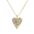 Gold heart pendant necklace with colorful cubic zirconia stones and box chain - Gold Heart Necklace with Multi-color Zirconia