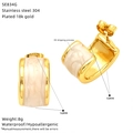 Detail view of 18K gold plated stainless steel C-shaped earrings with size dimensions - Cream White (SE834G-3)