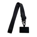Cordino universale per cellulare in nylon nero con clip in metallo e toppa di fissaggio - Nero