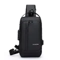 Waterproof black crossbody chest bag with anti-theft combination lock and USB port - Vertical Zipper / Black