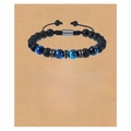 Matte black and blue tiger eye beaded bracelet for son with adjustable cord and gift card - To My Son