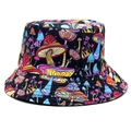 Chapeau bob noir classique avec imprimé champignons colorés pour protection solaire - Champignon Psychédélique Style Deux