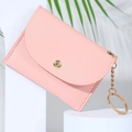 Pink lychee texture leather mini wallet with gold snap closure and keychain hook - Pink