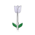 Elegant purple tulip zircon belly button ring with green enamel leaf and silver metal stem - Tulip Style (2928)