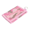 Foldable kids wallet featuring pink camouflage fabric pattern with durable metal D-ring - Camo Pink