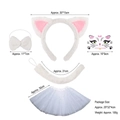 5-piece white cat cosplay costume set with ears headband, bowtie, tail, and tutu skirt - White Fur Heart Cat 3pcs Set + No. 3 Sticker + White Star Tutu Skirt
