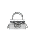 Sac argenté à motif crocodile avec boucle en diamant et poignée plissée élégante - Boucle Ronde en Strass / Argenté