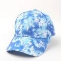 Detail of blue and white tie-dye baseball cap featuring six-panel canvas construction - Adjustable / Light Blue Green Tie-Dye