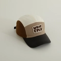 Kids color-block canvas baseball cap with WHATEVER embroidery on a neutral background - Kids (48-54CM) / Black Brim