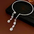 Elegante zilveren kwastjesketting met fonkelende zirkoonkristallen in een Y-vorm design - Zilveren Waterdruppel