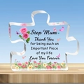 Acrylic jigsaw puzzle piece for stepmother with floral design on a wooden base - Step Mum Style (Q27)