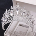 Detailed close-up of luxurious silver crown with clear crystals in a white gift box - Thick Silver White Rhinestone