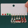 Christmas earring set with snowman, tree and candy cane charms on green background - 53 Snowman Tree Cane (5 Pairs Set)