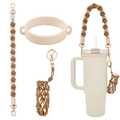 Beige floral braided lanyard with lipstick holder and silicone ring for Stanley cups - K68936 Coffee Set